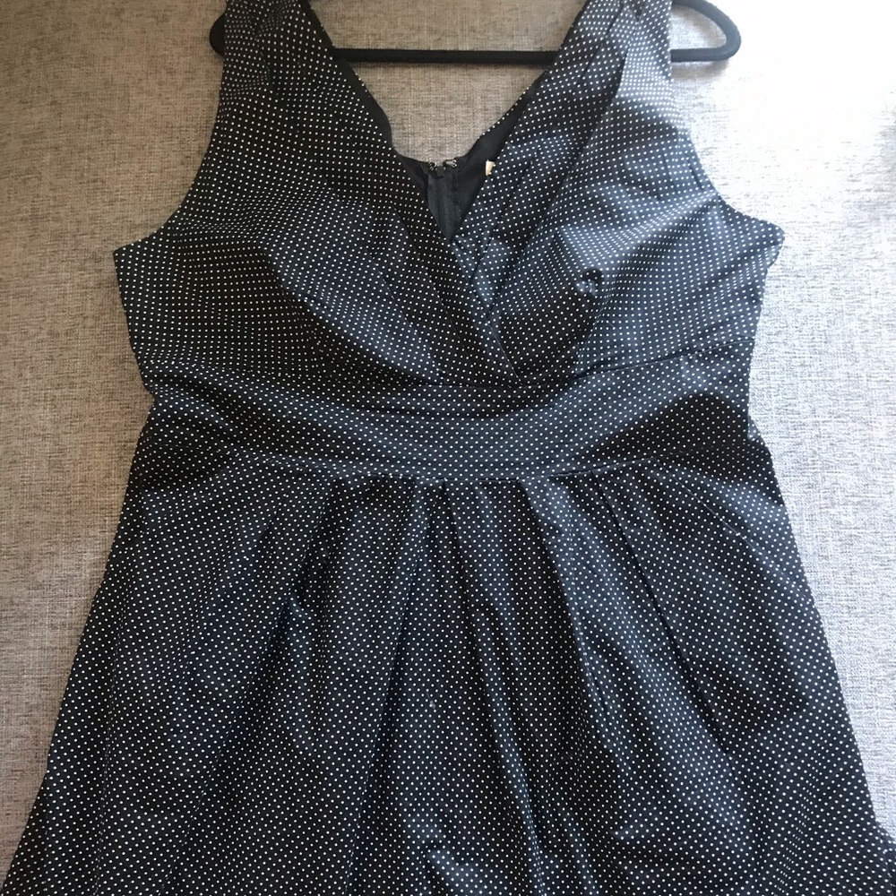 Black dress w/ white polka dots.